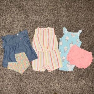 Carter's 6 month Spring Summer Baby Outfits Lot Bundle 5 Pieces Romper Sets